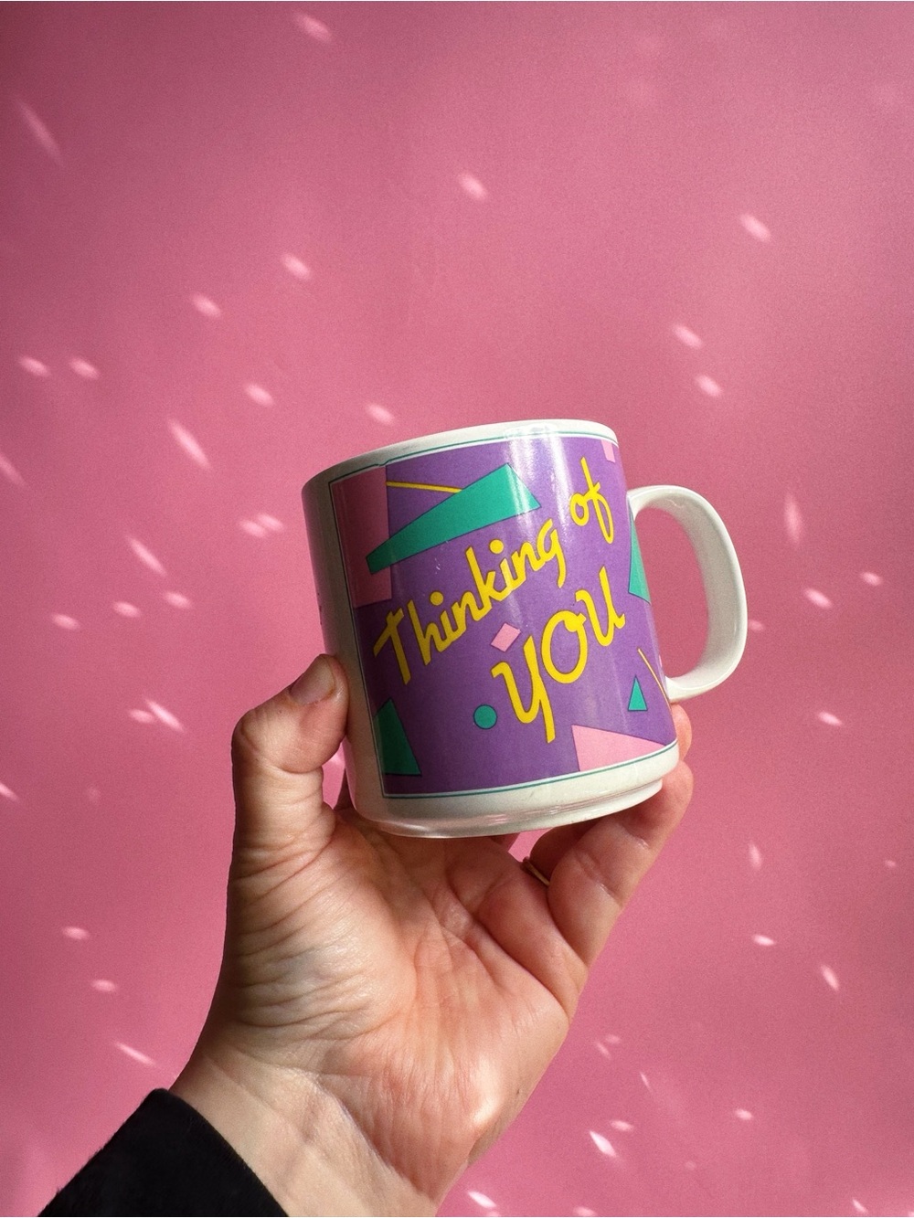 Vintage Cutie Papel “Thinking of You” 80s Purple Geometric Ceramic Mug